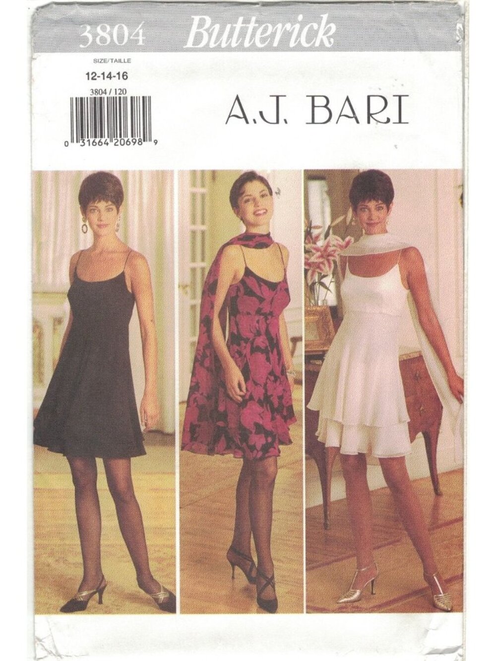 Butterick 3804 Y2K Camisole Slip Cocktail Dress AJ Bari Pattern Sz 12-16 Uncut